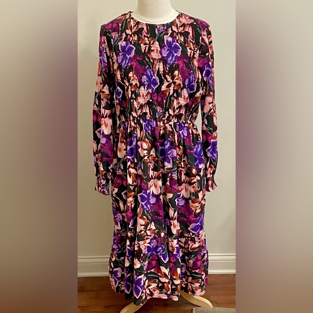 Terra & Sky Purple Pink Dark Romantic Floral 1X Cottagecore Boho Coquette Dress